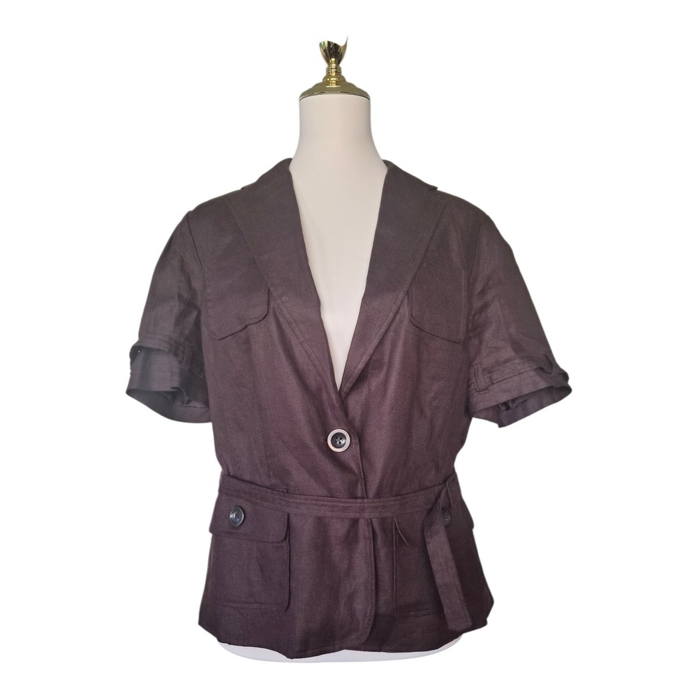 Vintage Worthington Linen Blazer Jacket Belted Short Sleeve Brown Safari L New